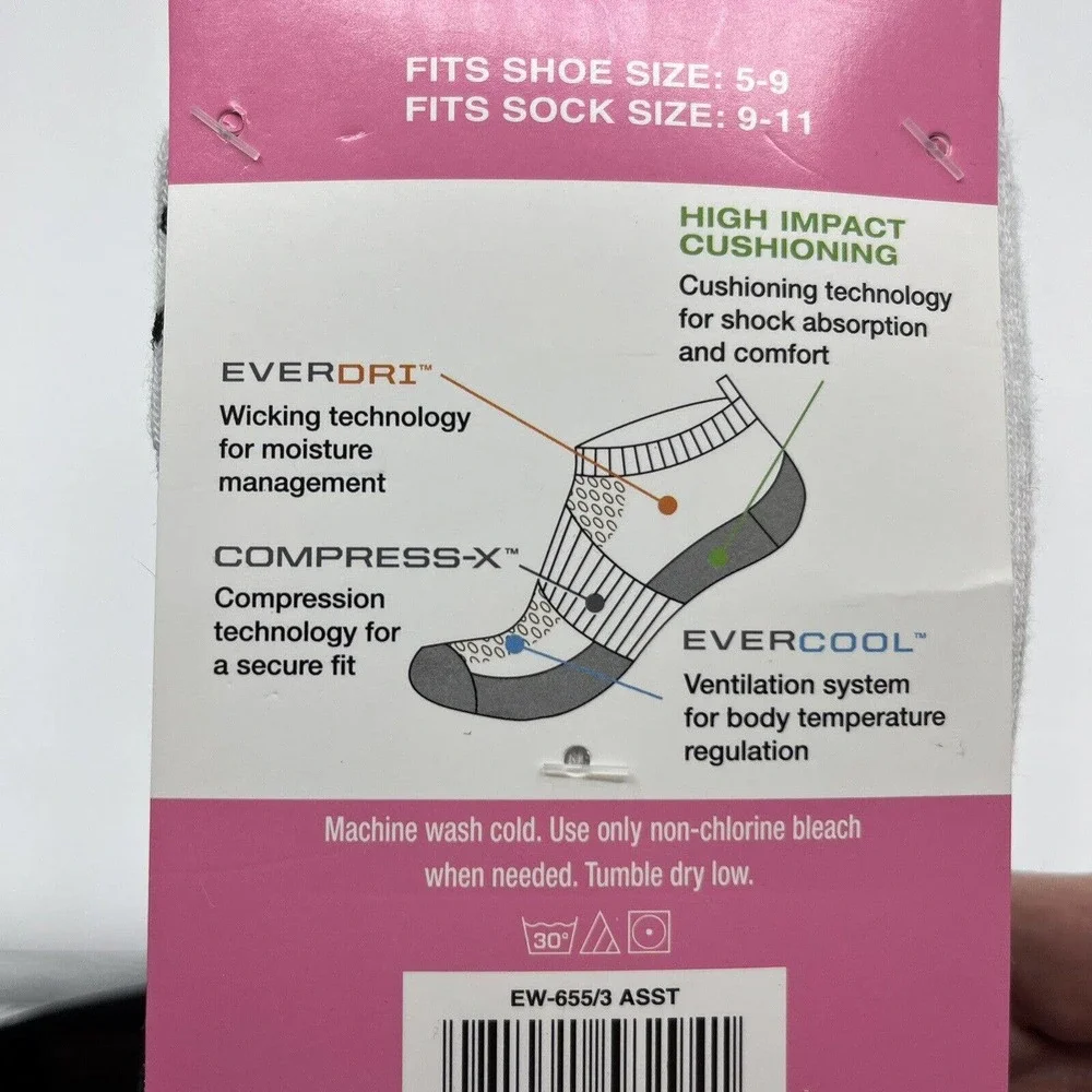 Everlast‎ Socks Womens Shoe Size 5 - 9 1/2 Cushion No Show Socks 3 Pair